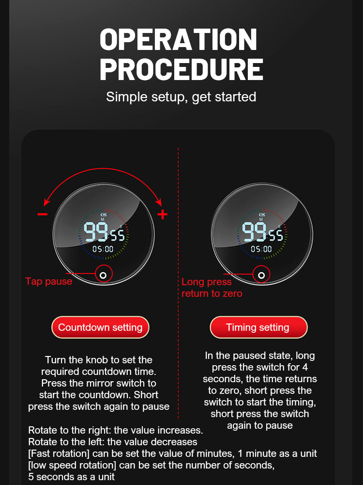 Magnetic Smart Kitchen Timer – Rotatable Digital Countdown Timer with LED Display & Alarm