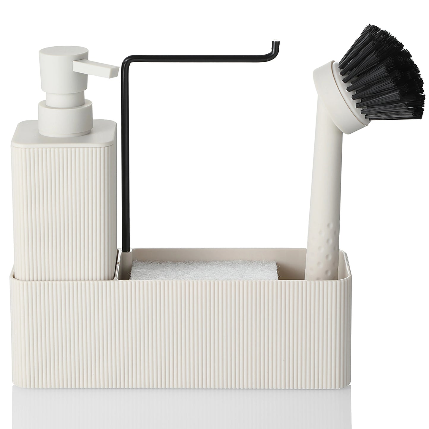 Matte Black Kitchen Soap Dispenser - Includes soap dispenser, sponge holder, towel rack and dish brush, suitable for kitchen cou