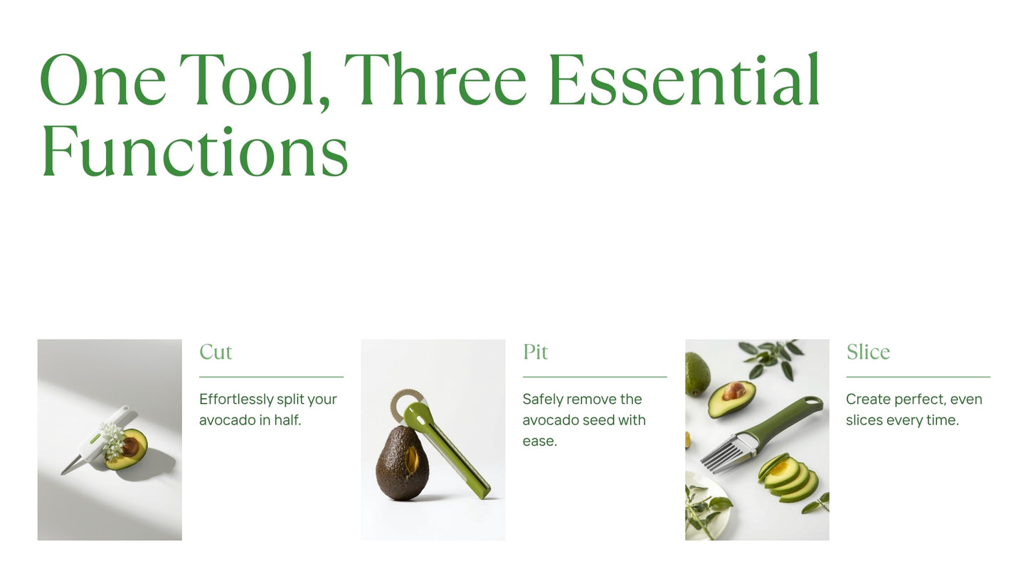3-in-1 Avocado Tool – Cut Pit Slice Infographic