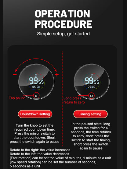 Magnetic Smart Kitchen Timer – Rotatable Digital Countdown Timer with LED Display & Alarm