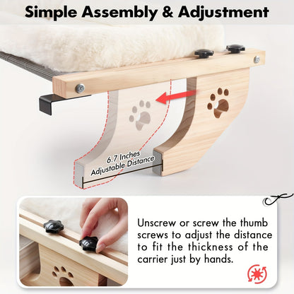 Adjustable Cat Window Perch - Wooden & Metal Frame