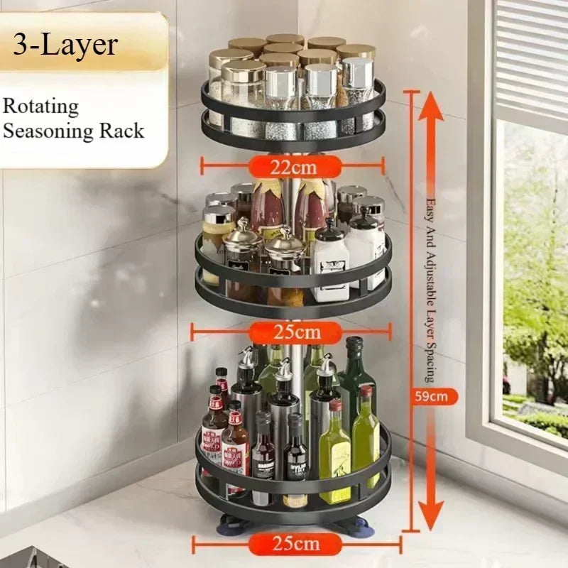 Non-Slip 360° Rotating Spice Rack – Multifunctional Kitchen Storage Tray