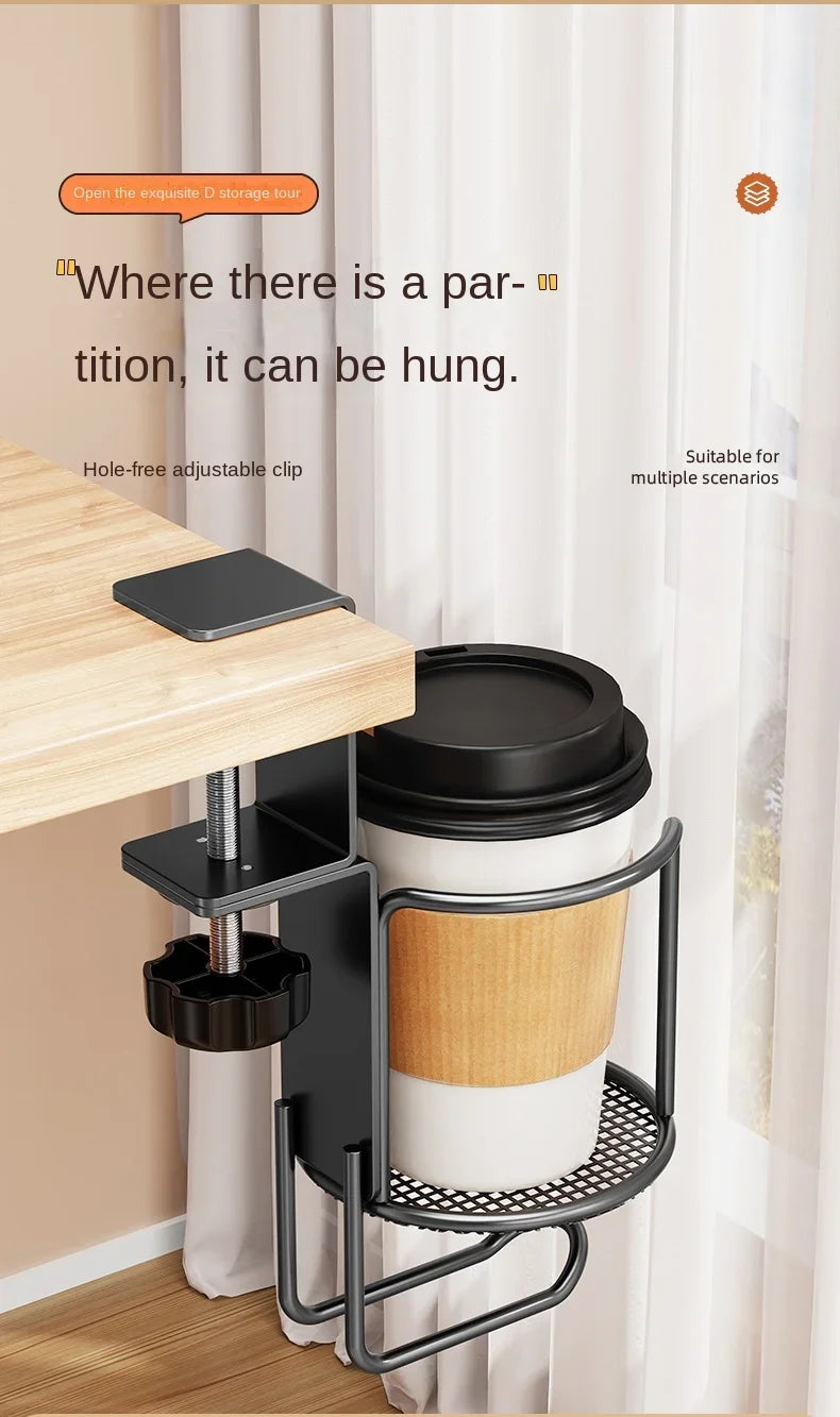 Upgrade 360° Rotating Cup Holder – Drill-Free Arm Clamp Mount for Desk or Table Edge | Anti-Spill & Anti-Fall Secure Cup & Tumbler Holder