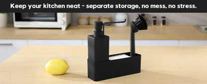 Matte Black Kitchen Soap Dispenser - Includes soap dispenser, sponge holder, towel rack and dish brush, suitable for kitchen cou