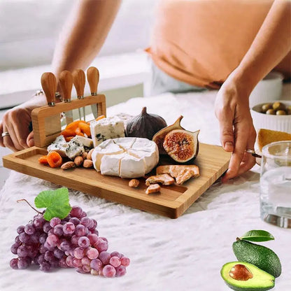Large Bamboo Cheese Board with 4 Knives — The Ultimate Charcuterie Set