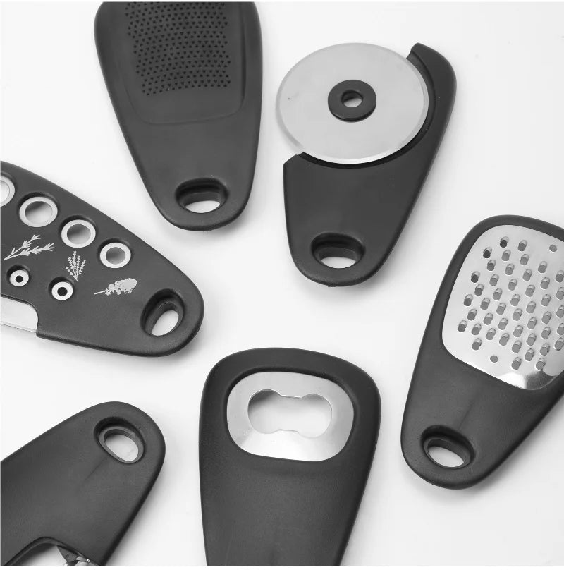 6-Piece Kitchen Gadget Set – Cheese Grater, Bottle Opener, Peeler, Pizza Cutter & Garlic Grinder | Multifunction Cooking Tools Kit