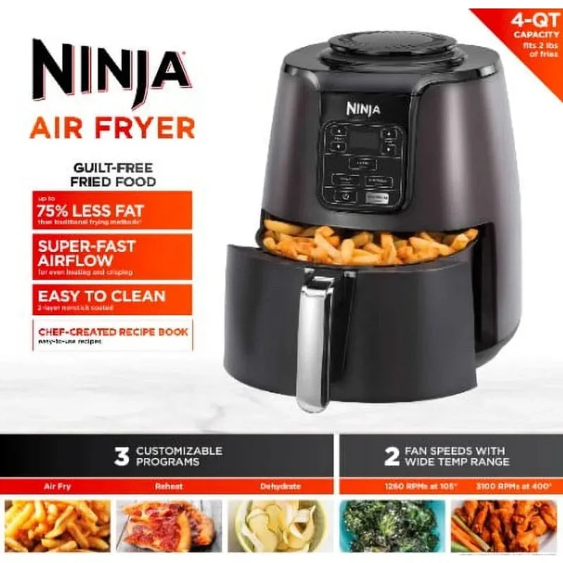 Ninja 4QT Air Fryer, Black – Model AF100WM | Fast, Healthy Cooking with Dishwasher-Safe Basket & Crisper Plate
