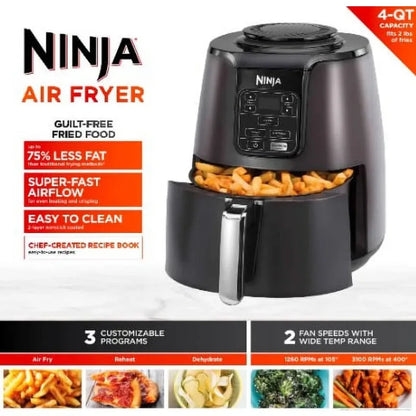 Ninja 4QT Air Fryer, Black – Model AF100WM | Fast, Healthy Cooking with Dishwasher-Safe Basket & Crisper Plate