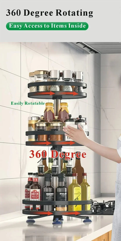Non-Slip 360° Rotating Spice Rack – Multifunctional Kitchen Storage Tray