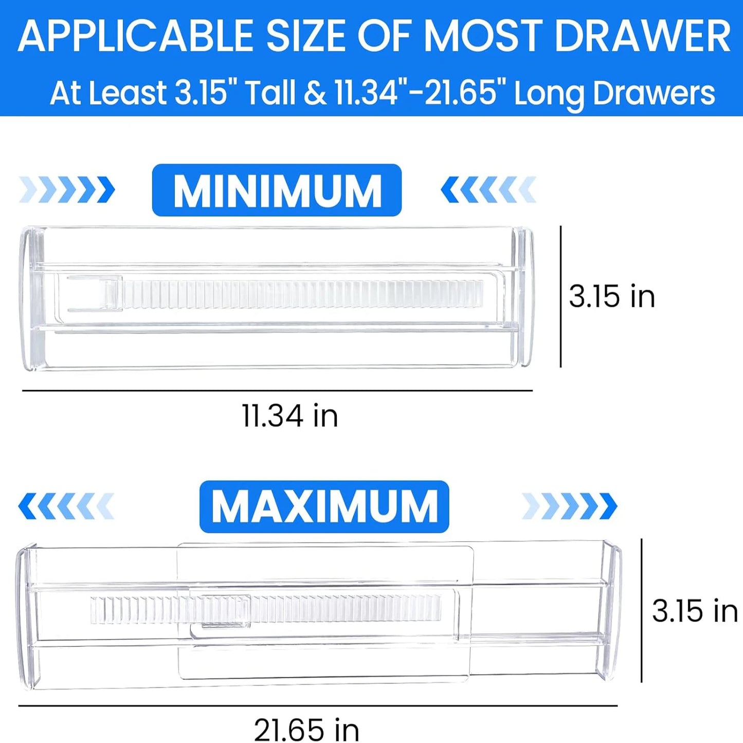 Drawer Dividers 4/6/8/12 Pack, Plastic Drawer Dividers for Baby Clothes, Kitchen Cutlery and Office Storage, Easy to Install