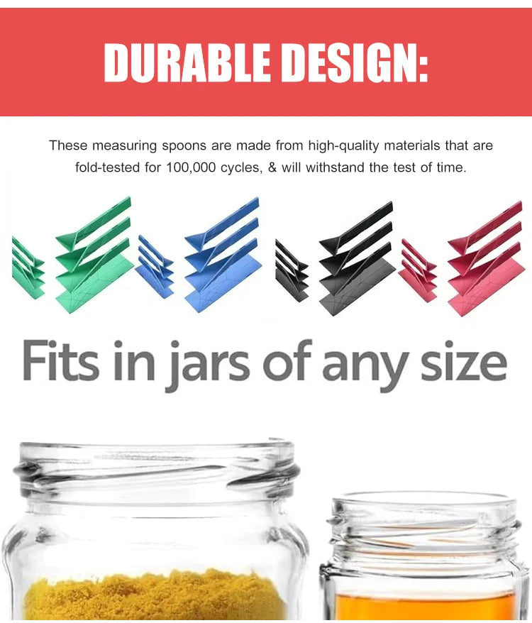 Measuring Spoons Set Adjustable - Flat 3-in-1 Folding Design with 6-in-1 Capacity | Magnetic 4-Piece Silicone Spoons for Tbsp Tsp | Food-Grade Kitchen Tool (4 Piece)