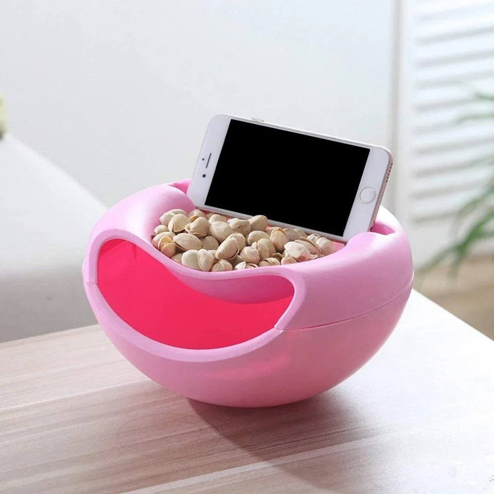 Creative Bowl Double Layer Dry Fruit Containers Snacks Seeds Storage Box Garbage Holder Plate Dish Organizer with Phone Holde