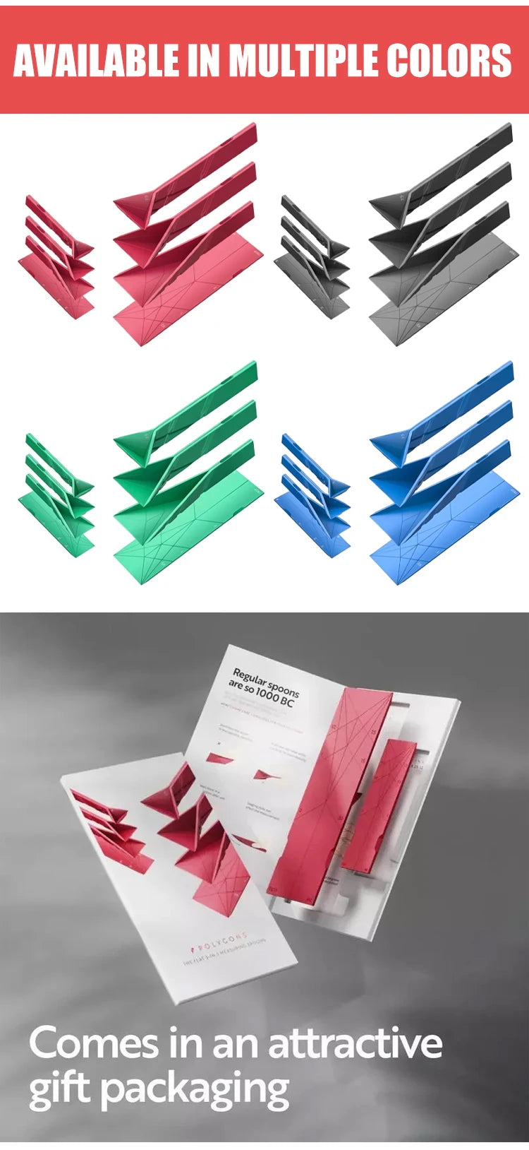 Measuring Spoons Set Adjustable - Flat 3-in-1 Folding Design with 6-in-1 Capacity | Magnetic 4-Piece Silicone Spoons for Tbsp Tsp | Food-Grade Kitchen Tool (4 Piece)