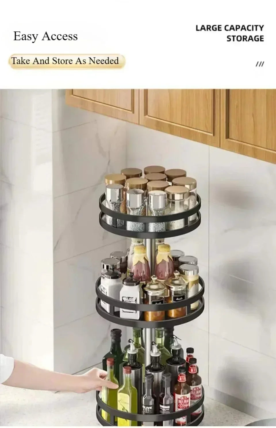 Non-Slip 360° Rotating Spice Rack – Multifunctional Kitchen Storage Tray
