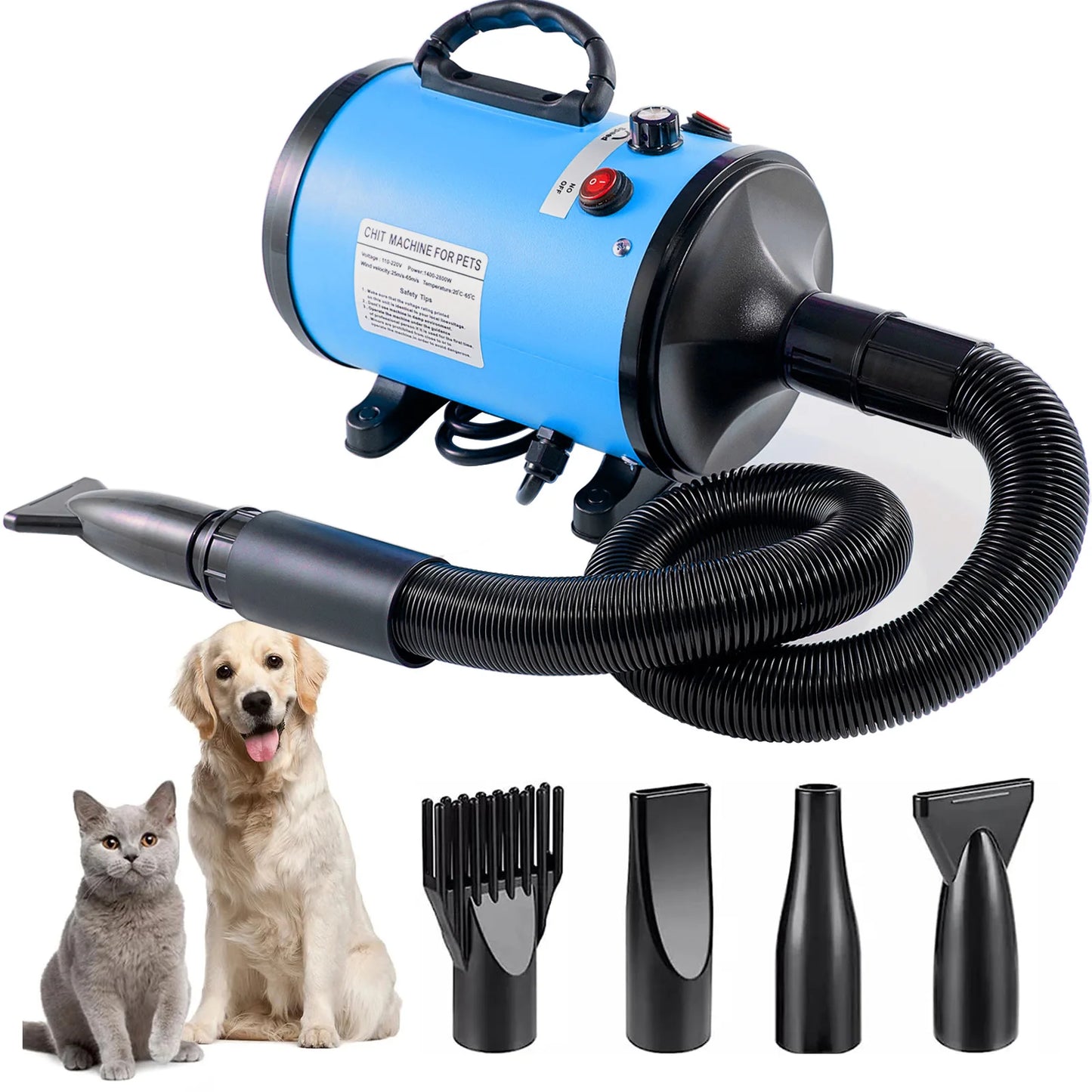 2800W Professional Pet Hair Dryer – Fast, Quiet Grooming Blower with Stepless Speed & Warm Wind
