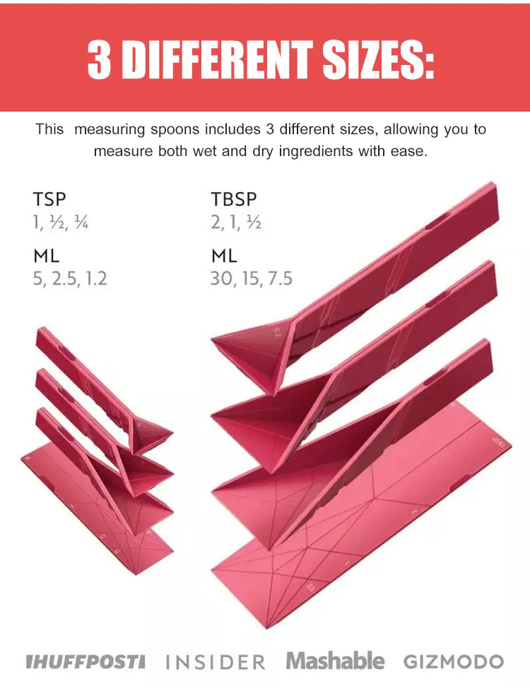 Measuring Spoons Set Adjustable - Flat 3-in-1 Folding Design with 6-in-1 Capacity | Magnetic 4-Piece Silicone Spoons for Tbsp Tsp | Food-Grade Kitchen Tool (4 Piece)