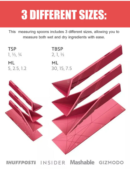 Measuring Spoons Set Adjustable - Flat 3-in-1 Folding Design with 6-in-1 Capacity | Magnetic 4-Piece Silicone Spoons for Tbsp Tsp | Food-Grade Kitchen Tool (4 Piece)