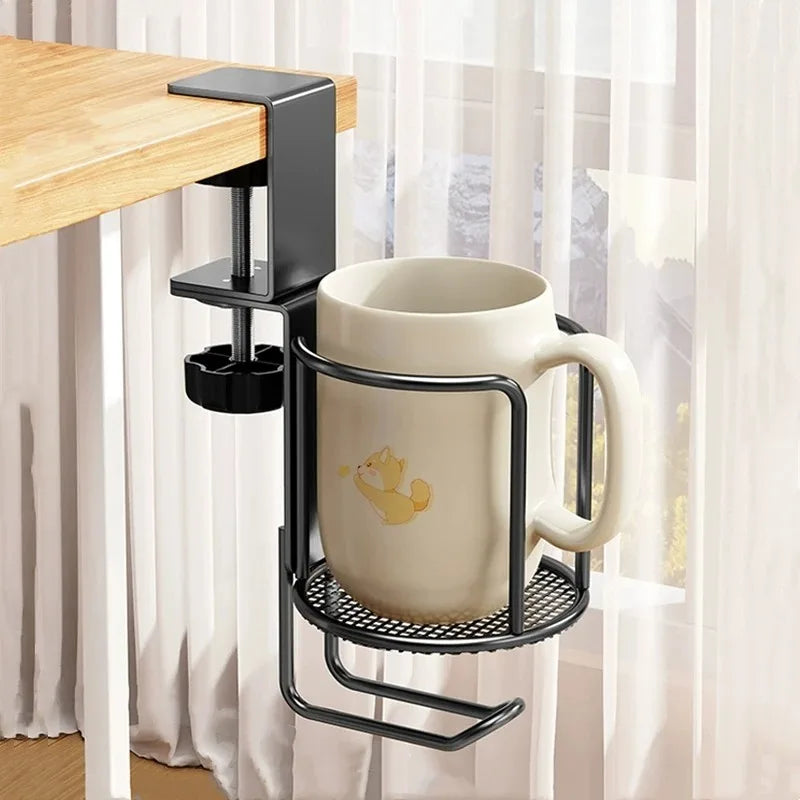 Upgrade 360° Rotating Cup Holder – Drill-Free Arm Clamp Mount for Desk or Table Edge | Anti-Spill & Anti-Fall Secure Cup & Tumbler Holder