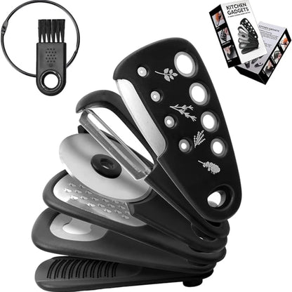 6-Piece Kitchen Gadget Set – Cheese Grater, Bottle Opener, Peeler, Pizza Cutter & Garlic Grinder | Multifunction Cooking Tools Kit