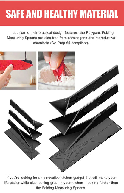 Measuring Spoons Set Adjustable - Flat 3-in-1 Folding Design with 6-in-1 Capacity | Magnetic 4-Piece Silicone Spoons for Tbsp Tsp | Food-Grade Kitchen Tool (4 Piece)