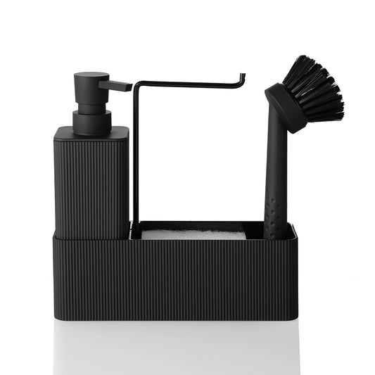 Matte Black Kitchen Soap Dispenser - Includes soap dispenser, sponge holder, towel rack and dish brush, suitable for kitchen cou