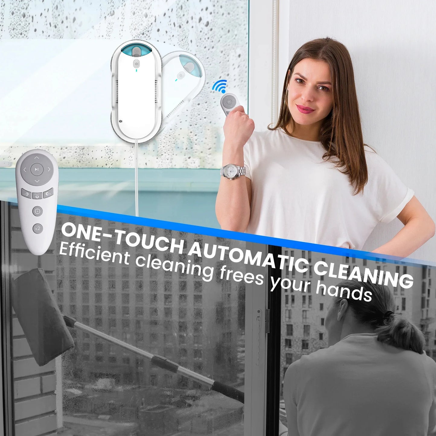 INSE Automatic Window Cleaning Robot – Smart Glass Washer with Water Spray & Remote Control