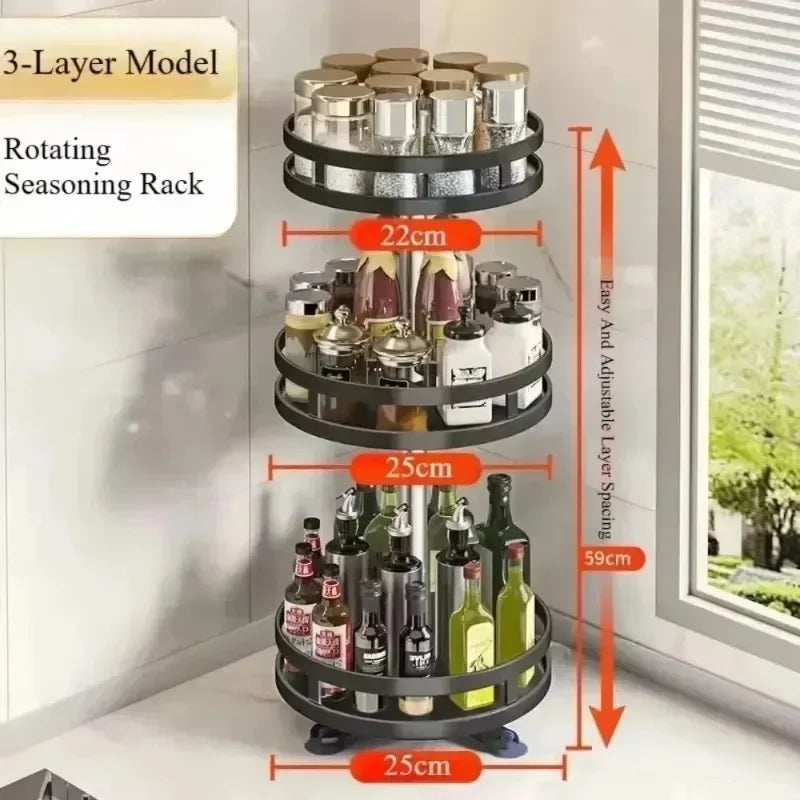 Non-Slip 360° Rotating Spice Rack – Multifunctional Kitchen Storage Tray
