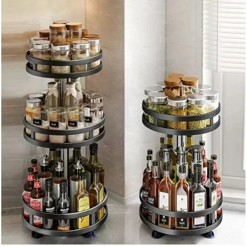 Non-Slip 360° Rotating Spice Rack – Multifunctional Kitchen Storage Tray