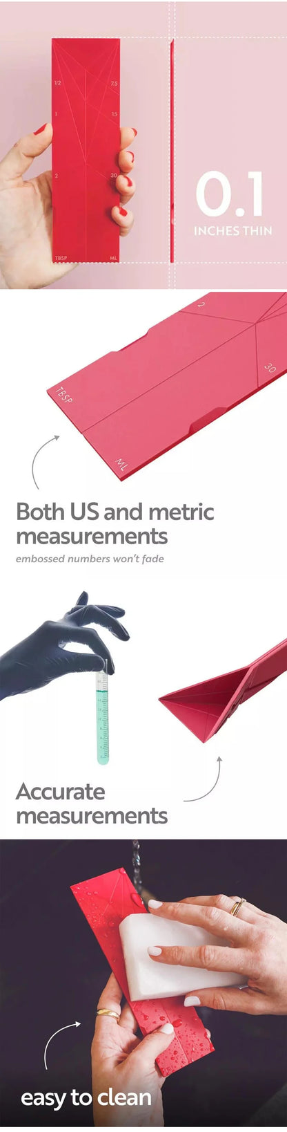 Measuring Spoons Set Adjustable - Flat 3-in-1 Folding Design with 6-in-1 Capacity | Magnetic 4-Piece Silicone Spoons for Tbsp Tsp | Food-Grade Kitchen Tool (4 Piece)