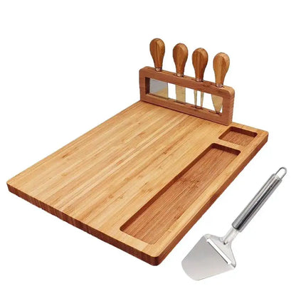 Large Bamboo Cheese Board with 4 Knives — The Ultimate Charcuterie Set