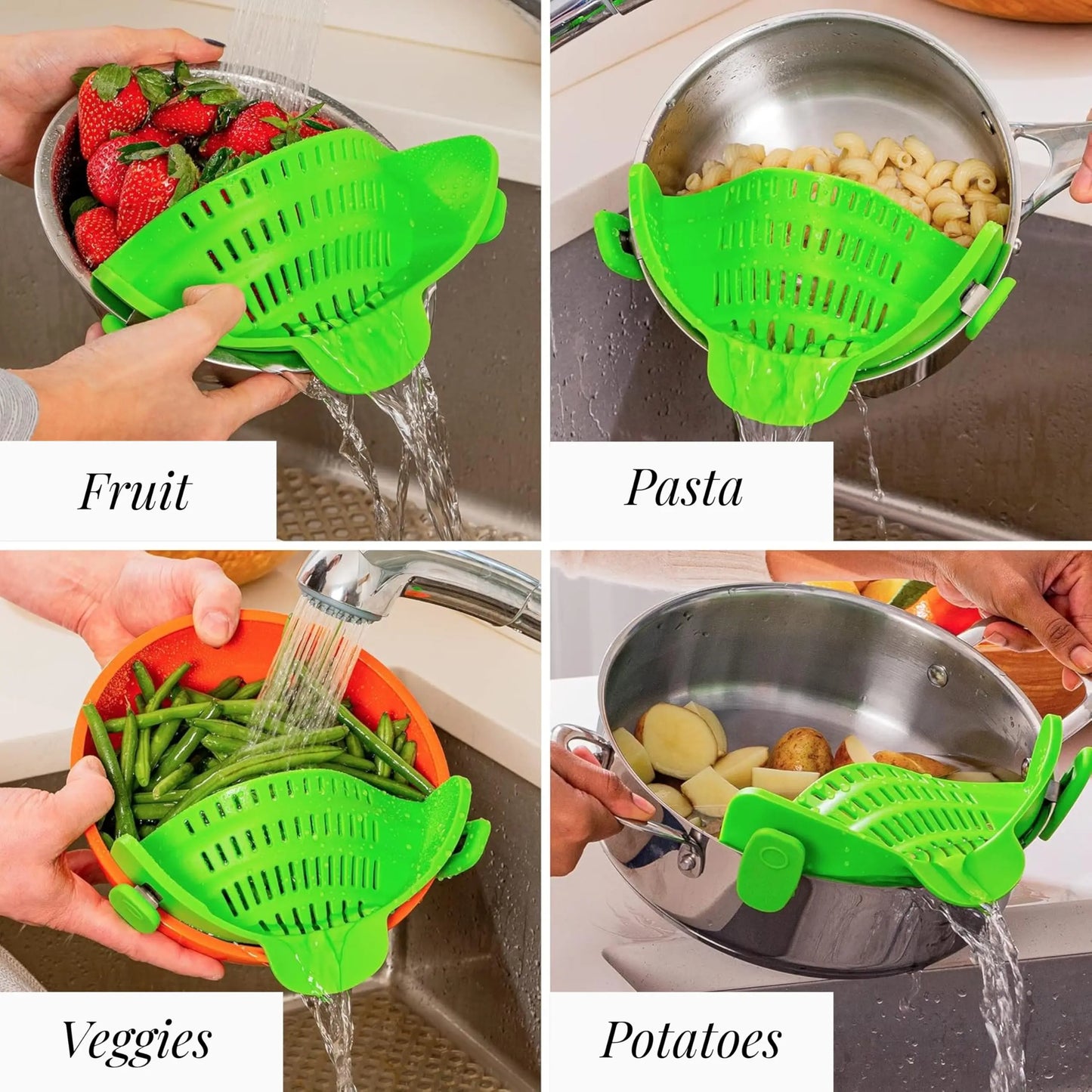1pc Adjustable Silicone Clip-On Strainer – Handheld Pot Drainer for Pasta, Noodles &amp; Vegetables
