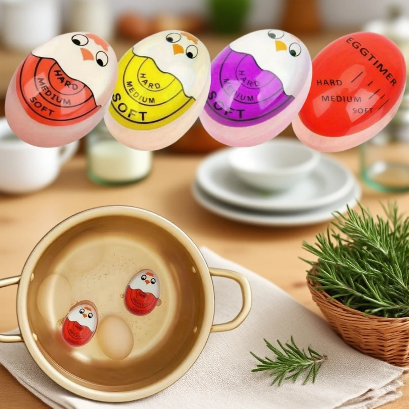 1/3/4pc Egg Timer Color Changing Indicator Kitchen Boiled Egg Timer Resin Perfect Boiled Eggs By Temperature Home Kitchen Gadget
