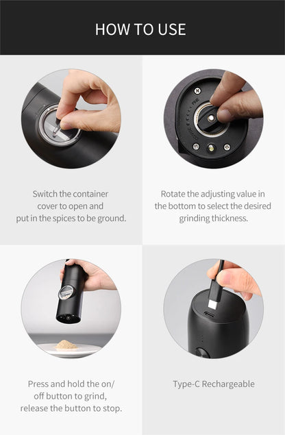 Automatic Electric Salt and Pepper Grinder Set – USB Rechargeable, Large Capacity, Adjustable Coarseness, Eco-Friendly Kitchen Cooking Tool