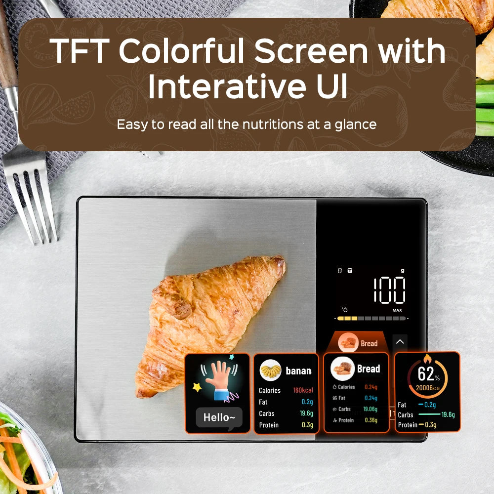 Smart Kitchen Scale – Stainless Steel Digital Food Scale with Calorie, Protein, Fat & Carb Calculator (5kg/11lb)