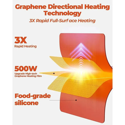 Portable Silicone Heating Mat Food Warmer – Full-Surface Heating Pad with 6-Level Temperature Control, 6-Hour Timer & Safe Heat Technology