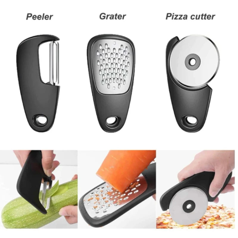 6-Piece Kitchen Gadget Set – Cheese Grater, Bottle Opener, Peeler, Pizza Cutter & Garlic Grinder | Multifunction Cooking Tools Kit