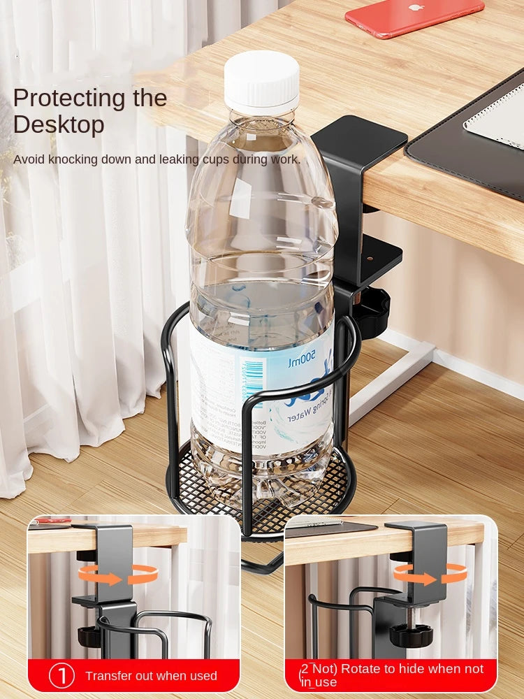 Upgrade 360° Rotating Cup Holder – Drill-Free Arm Clamp Mount for Desk or Table Edge | Anti-Spill & Anti-Fall Secure Cup & Tumbler Holder