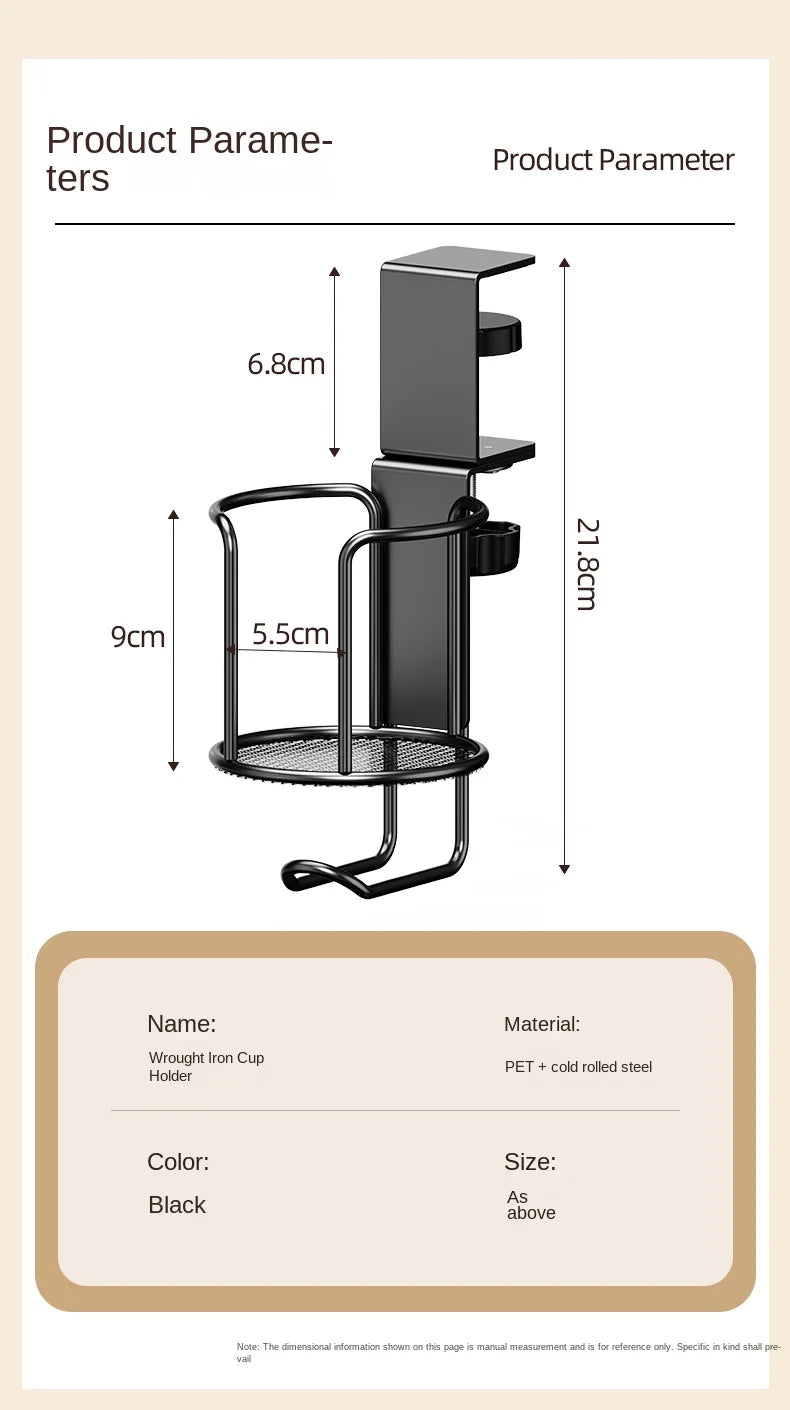 Upgrade 360° Rotating Cup Holder – Drill-Free Arm Clamp Mount for Desk or Table Edge | Anti-Spill & Anti-Fall Secure Cup & Tumbler Holder