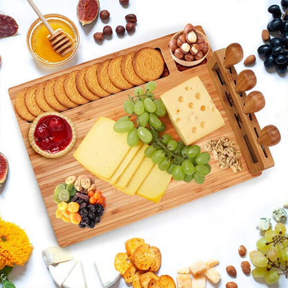 Large Bamboo Cheese Board with 4 Knives — The Ultimate Charcuterie Set
