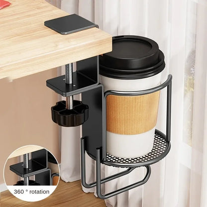 Upgrade 360° Rotating Cup Holder – Drill-Free Arm Clamp Mount for Desk or Table Edge | Anti-Spill & Anti-Fall Secure Cup & Tumbler Holder
