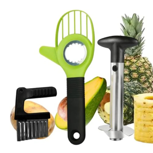 3 in 1 Avocado Tool Set with Avocado Cutter Pitter and Peeler Pineapple Corer and Slicer Peeler Crinkle Knife for Wavy Potato C