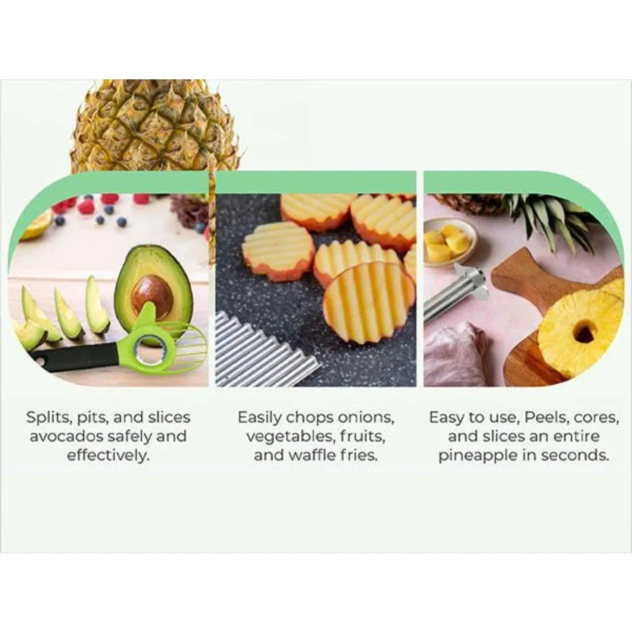 3 in 1 Avocado Tool Set with Avocado Cutter Pitter and Peeler Pineapple Corer and Slicer Peeler Crinkle Knife for Wavy Potato C