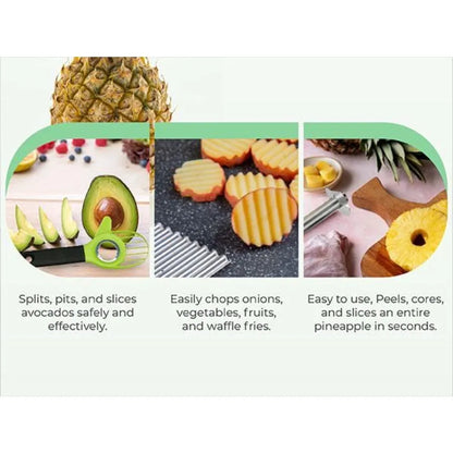 3 in 1 Avocado Tool Set with Avocado Cutter Pitter and Peeler Pineapple Corer and Slicer Peeler Crinkle Knife for Wavy Potato C