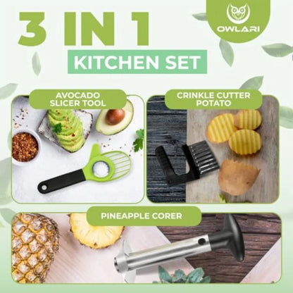 3 in 1 Avocado Tool Set with Avocado Cutter Pitter and Peeler Pineapple Corer and Slicer Peeler Crinkle Knife for Wavy Potato C