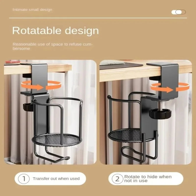 Upgrade 360° Rotating Cup Holder – Drill-Free Arm Clamp Mount for Desk or Table Edge | Anti-Spill & Anti-Fall Secure Cup & Tumbler Holder