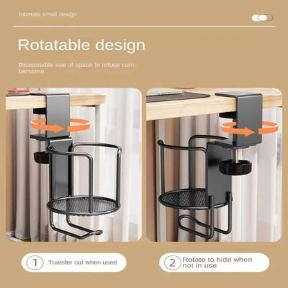 Upgrade 360° Rotating Cup Holder – Drill-Free Arm Clamp Mount for Desk or Table Edge | Anti-Spill & Anti-Fall Secure Cup & Tumbler Holder