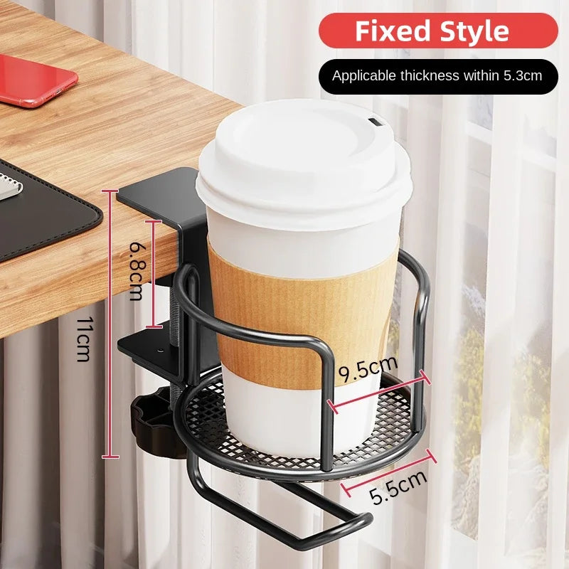 Upgrade 360° Rotating Cup Holder – Drill-Free Arm Clamp Mount for Desk or Table Edge | Anti-Spill & Anti-Fall Secure Cup & Tumbler Holder