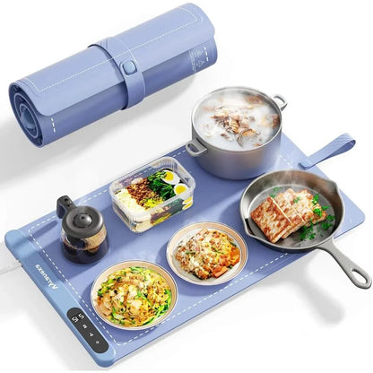 Portable Silicone Heating Mat Food Warmer – Full-Surface Heating Pad with 6-Level Temperature Control, 6-Hour Timer & Safe Heat Technology