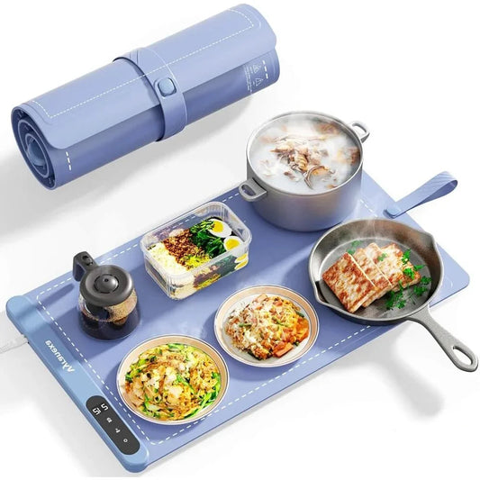 Portable Silicone Heating Mat Food Warmer – Full-Surface Heating Pad with 6-Level Temperature Control, 6-Hour Timer & Safe Heat Technology