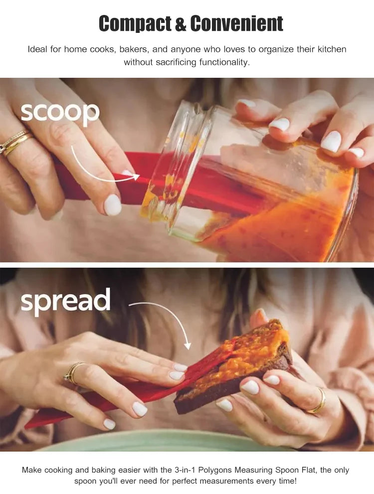 Measuring Spoons Set Adjustable - Flat 3-in-1 Folding Design with 6-in-1 Capacity | Magnetic 4-Piece Silicone Spoons for Tbsp Tsp | Food-Grade Kitchen Tool (4 Piece)